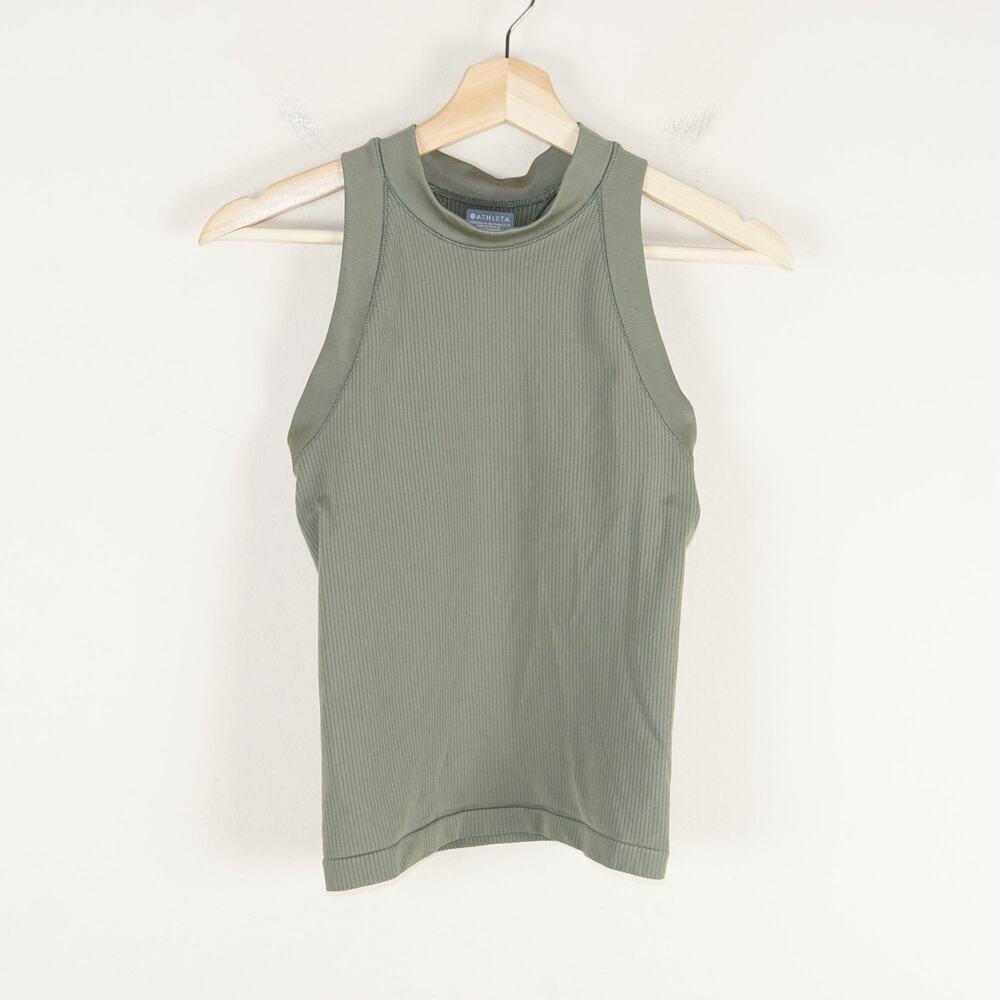 Athleta Renew Seamless Racerback Green Ribbed Tank Top Womens Sz XS